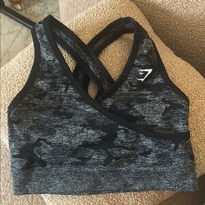 Gymshark Black and Gray Camo Sports Bra